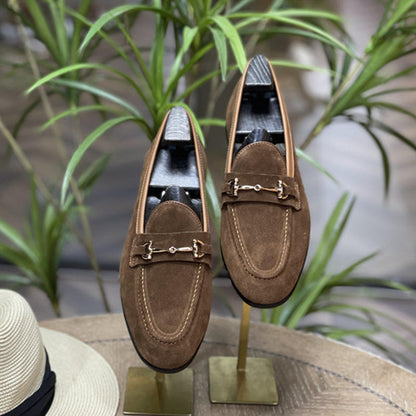Fashion Double Buckle Classic Suede Business Loafers Slip-On Shoes