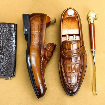 Men's patterned bean shoes pedal casual shoes leather business dress pointy loafers