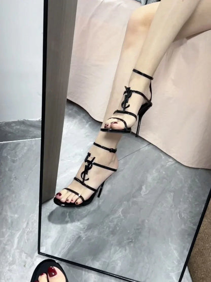 Summer New Genuine Leather Stiletto With Socialite Letter Buckle High-heeled ShoesPD05202412406