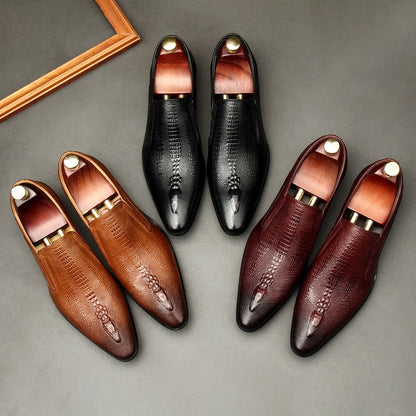 Handmade Mens Wedding Oxford Shoes Black Khaki Genuine Leather Slip on Shoes