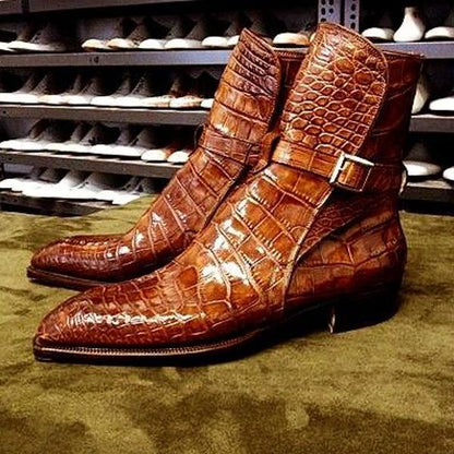 Brown print senior men's boots