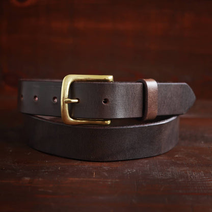 Dark Brown Metal Buckle Handmade Vintage Men's Belt