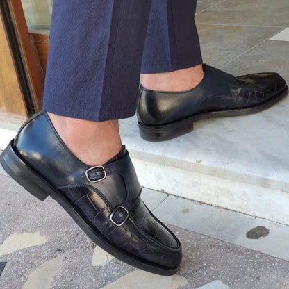 Montreal Navy Black Monk Strap Loafers Shoes